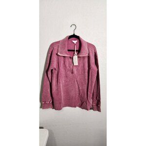 Grace & Lace Sweater Womens Large Pink Waffle Knit Quarter Zip Pullover Cotton